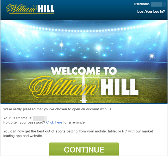 ウィリアムヒルのアカウント開設確認のメール